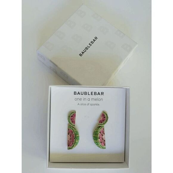 ๐ BAUBLEBAR Crystal WatermelonโSlice Drop Statement Earrings NEW IN BOX - Picture 7 of 14